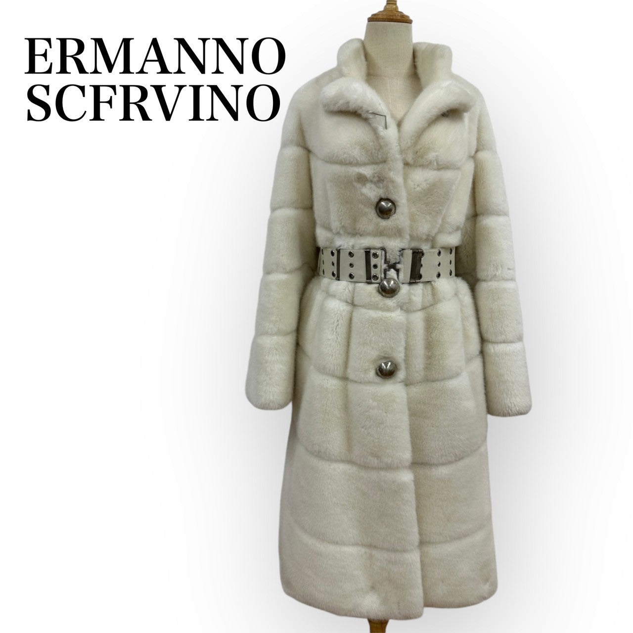 ERMANNO SCFRVINO エルマンノ・シェルヴィーノ コート ホワイト フェイクファー ロングコート ベルト付 サイズF – Re : che  COLLECTION