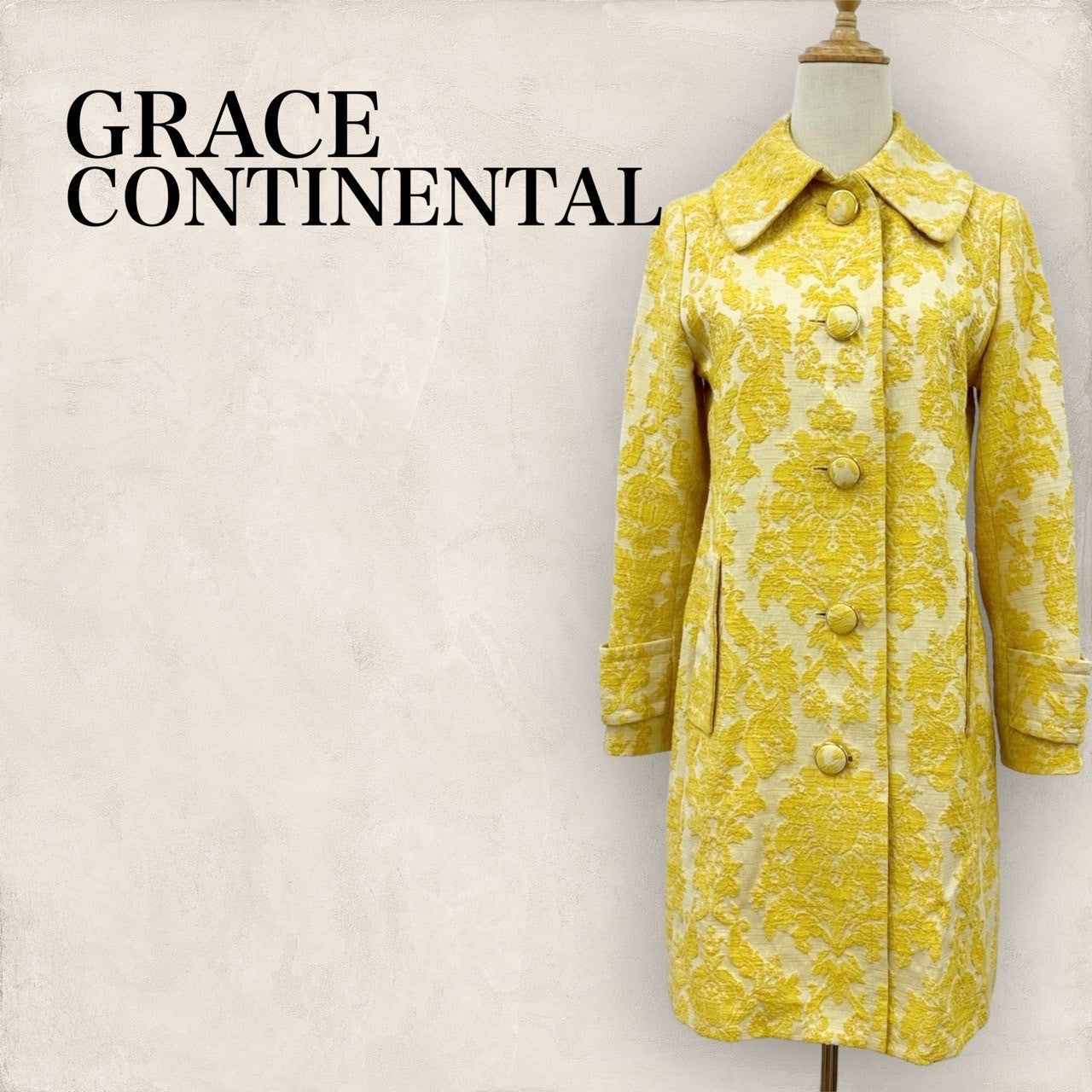 未確認】【美品】GRACE CONTINENTAL グレースコンチネンタル ジャガード チェスターコート サイズ36 黄色 イエロー 20 – Re  : che COLLECTION