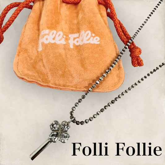 【やや小傷あり・保存袋】Folli Follie フォリフォリ クローバー キーモチーフ ネックレス シルバ－ 925 202406-2099