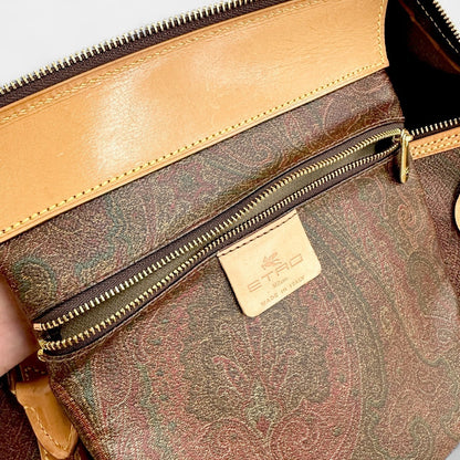 ETRO エトロ ボストンバッグ ペイズリー ネームタグ レザー ブラウン