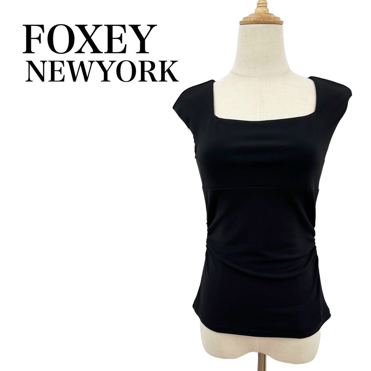 【目立った傷や汚れなし】FOXEY NEWYORK フォクシーニューヨーク ノースリーブトップス 34010-NSTFG201L/38 ブラック