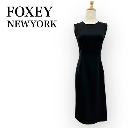 【美品】FOXEY NEWYORK フォクシーニューヨーク ノースリーブ プレーンワンピース サイズ38 ブラック