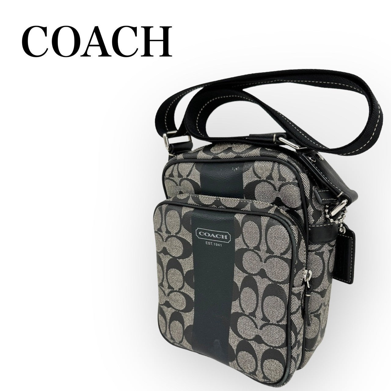 【やや傷や汚れあり】COACH コーチ シグネチャー レザー ショルダーバッグ F70589 グレー