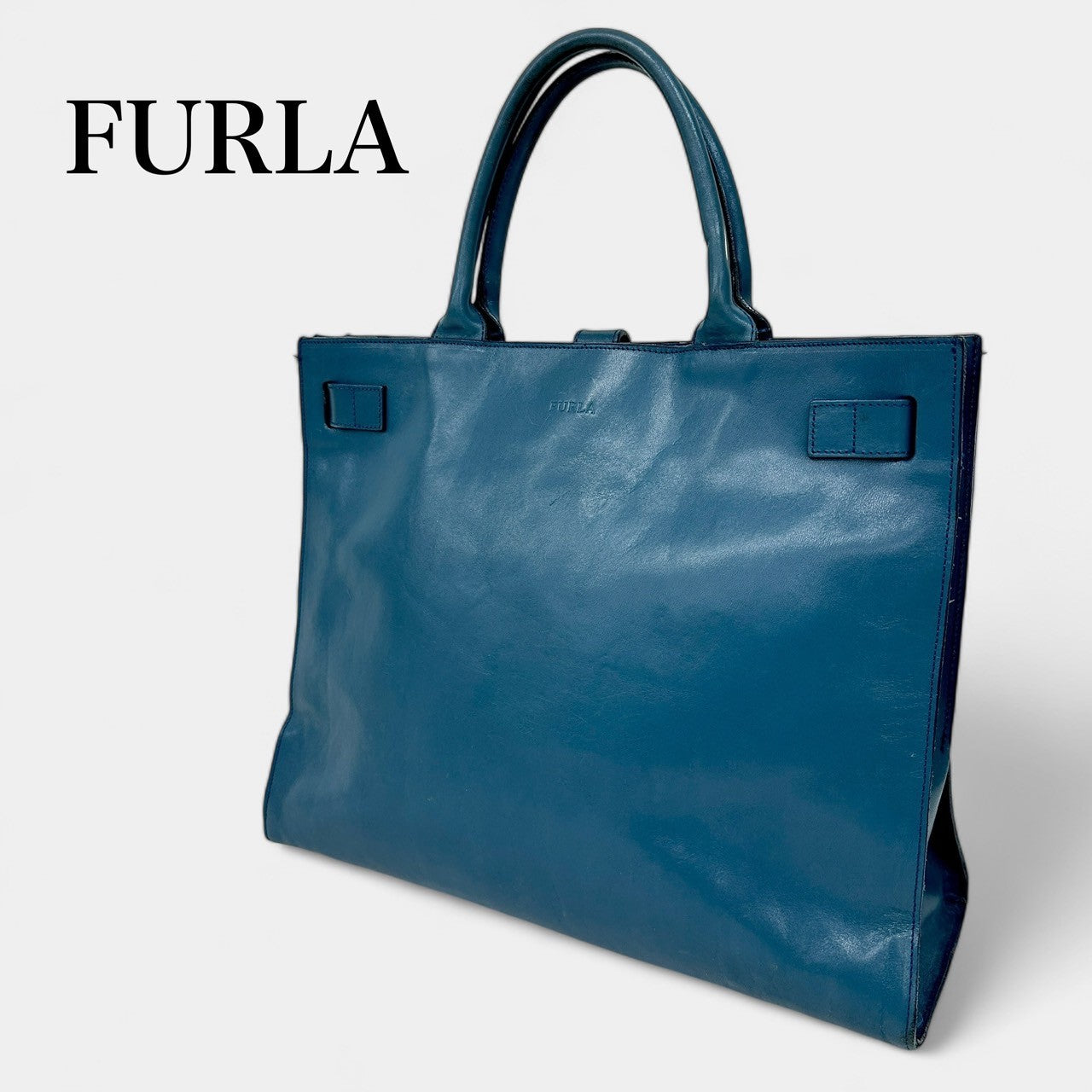 FURLA フルラ トートバッグ レザー ロゴ型押し ブルー