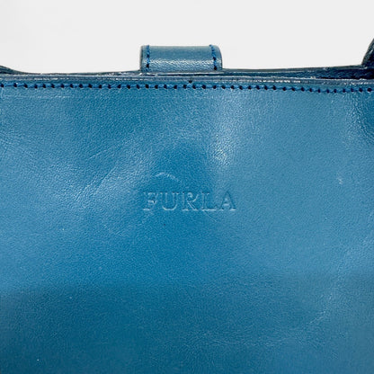 FURLA フルラ トートバッグ レザー ロゴ型押し ブルー