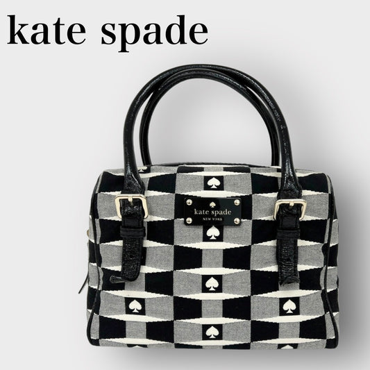 kate spade ケイトスペード ハンドバッグ ミニボストンバッグ ブラック ホワイト チェック柄 クローバー