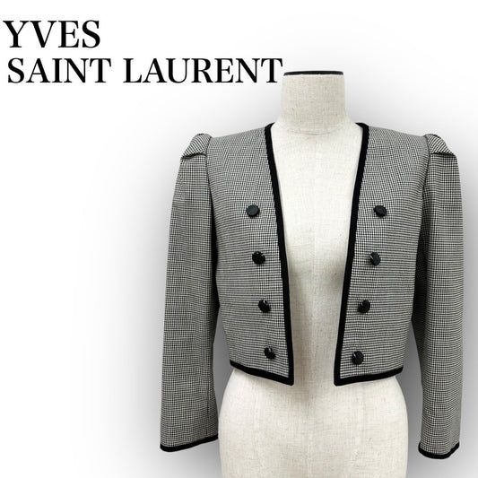 YVES SAINT LAURENT イヴサンローラン パフスリーブ ギンガムチェック ボレロジャケット サイズ：S