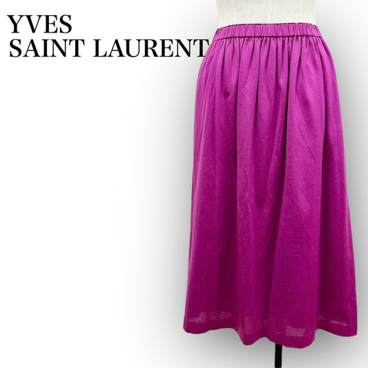 YVES SAINT LAURENT イヴ・サンローラン ウエストゴム フレアロングスカート 9号 M相当 パープル