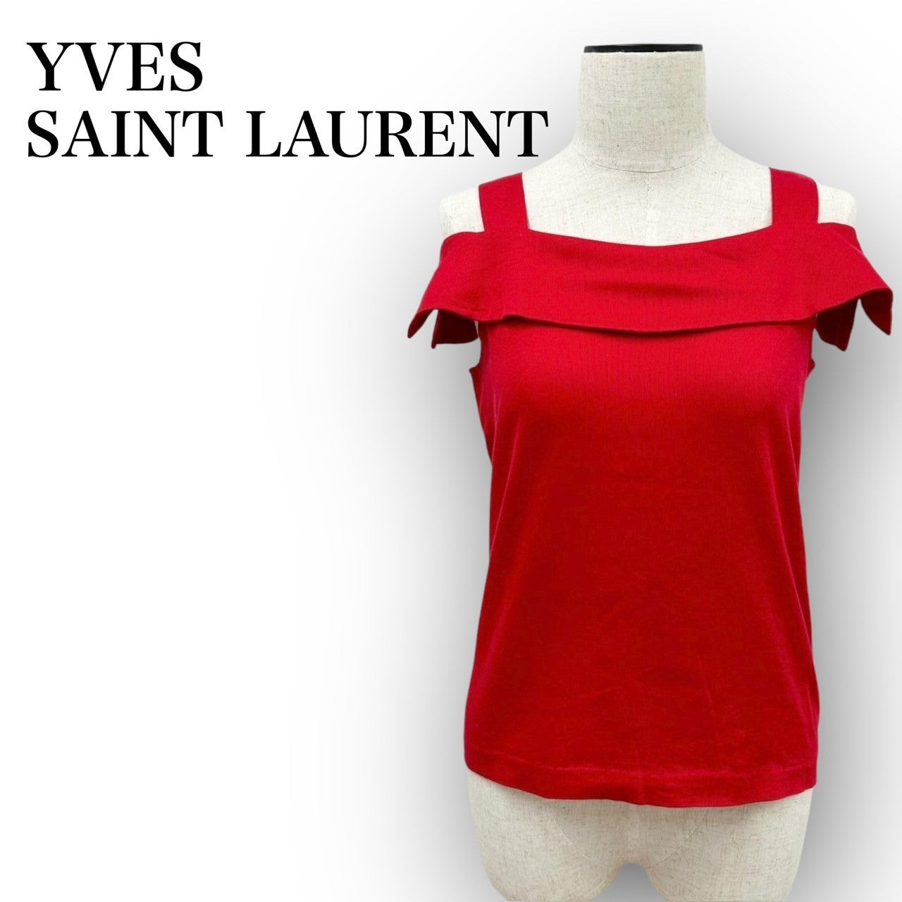 YVES SAINT LAURENT イヴ・サンローラン オフショルダー ボタンデザイン カットソー M レッド 赤