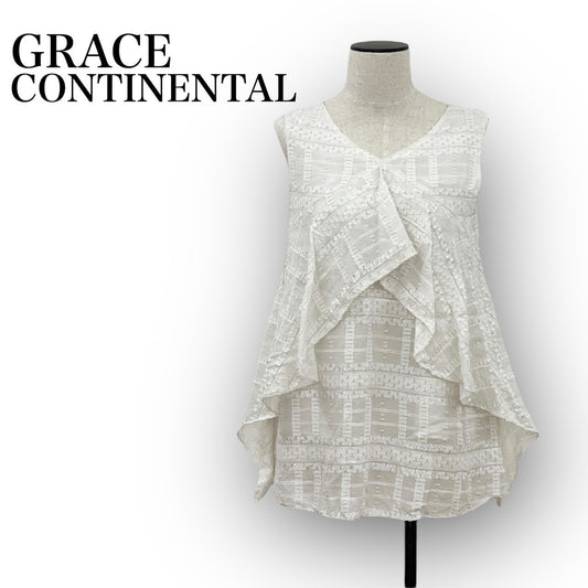 GRACE CONTINENTAL グレースコンチネンタル ノースリーブブラウス Vネック ホワイト フリル ラメ サイズ：36