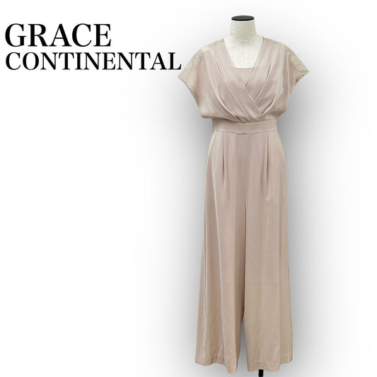 GRACE CONTINENTAL グレースコンチネンタル ジャンプスーツ サロペット ロング パンツ 半袖 ピンクベージュ 38