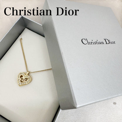 【美品】Christian Dior クリスチャンディオール ケース付き ストーンハートネックレス ゴールド 202408-0429