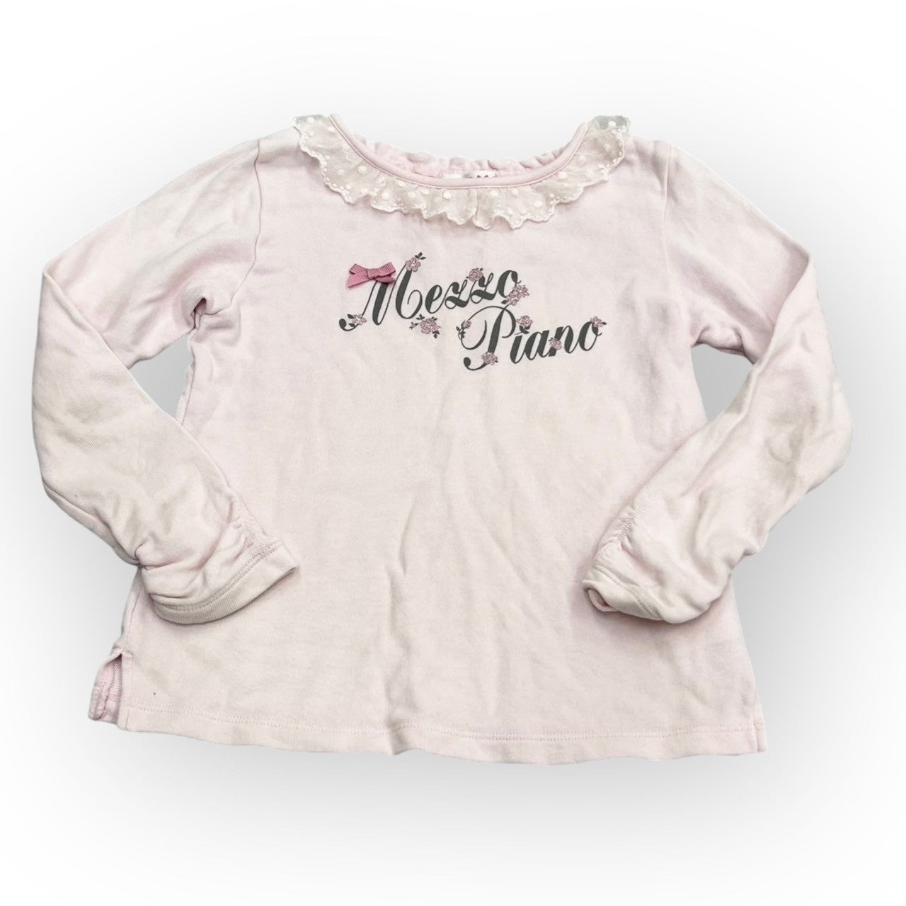 mezzo piano メゾピアノ 長袖Tシャツ カットソー 子供服 女の子 キッズ サイズ120 ピンク レース