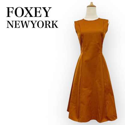 FOXEY NEWYORK ノースリーブ フレアワンピース サイズ38 オレンジ