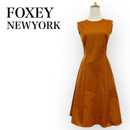 FOXEY NEWYORK ノースリーブ フレアワンピース サイズ38 オレンジ