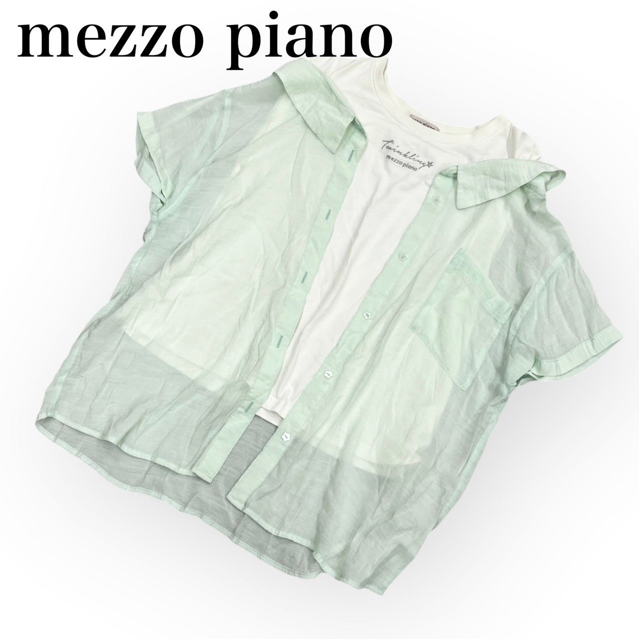 mezzo piano メゾピアノ 半袖Tシャツ シースルーシャツ 重ね着 子供服 女の子 160 ホワイト グリーン