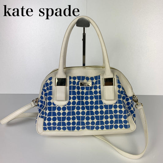 傷や汚れあり】kate spade&nbsp;new york ケイトスペードニューヨーク ハンドバック ドット柄 ホワイト×ブルー 白×水色 202401-1100