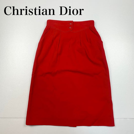 【やや傷や汚れあり】Christian Dior クリスチャンディオール スカート レッド 赤 M ウール 202403-1453