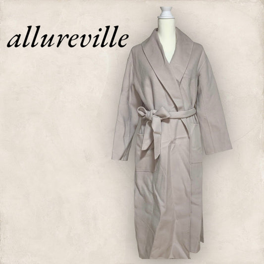 【美品】allureville アルアバイル ロングコート ノーカラーロングコート ベルト付き サイズ2  ピンクベージュ 202406-0308