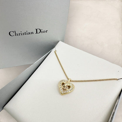 【美品】Christian Dior クリスチャンディオール ケース付き ストーンハートネックレス ゴールド 202408-0429