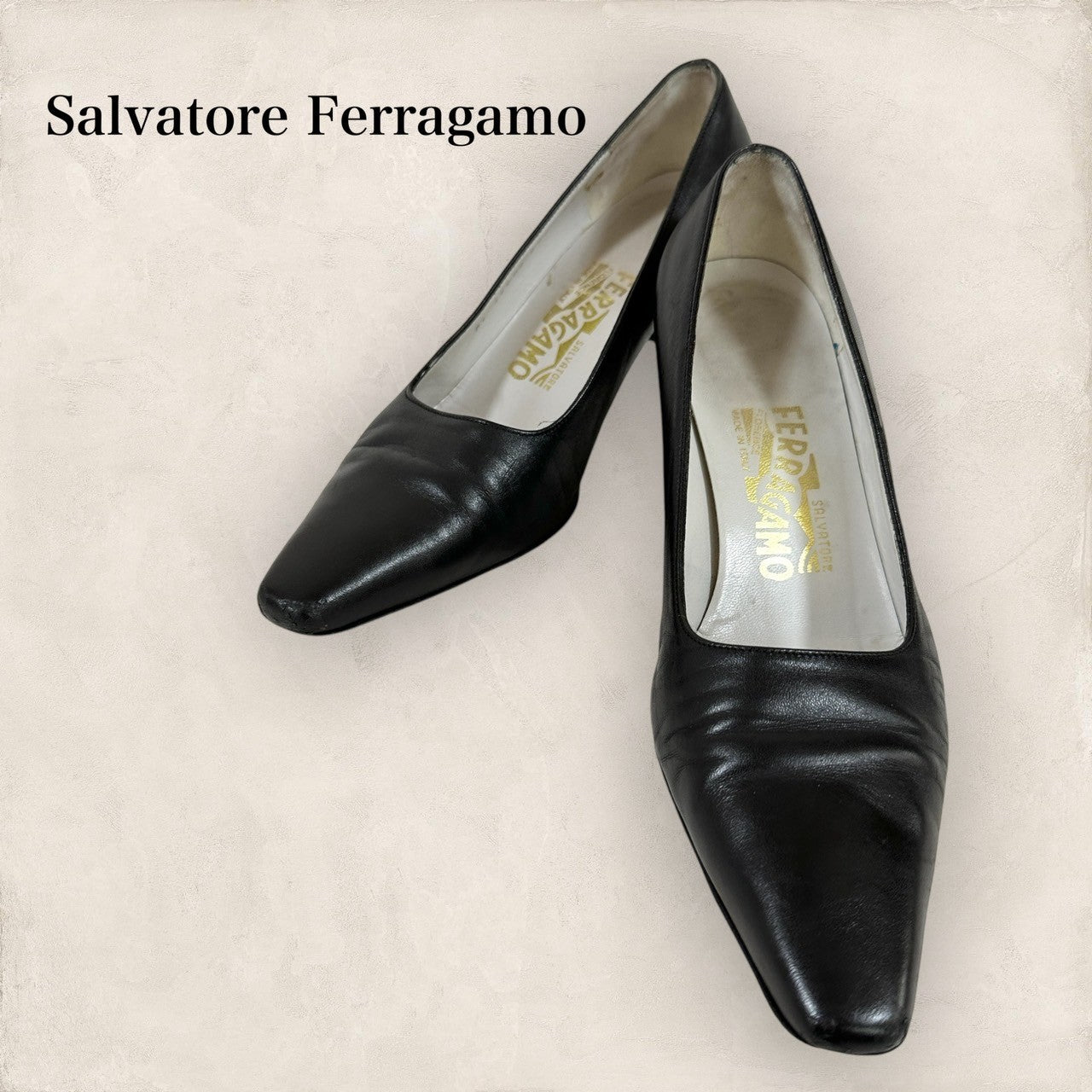 【使用感あり】Salvatore Ferragamo サルヴァトーレフェラガモ ポインテッドトゥ シンプルパンプス サイズ6 1/2 ブラック 黒 202403-1438