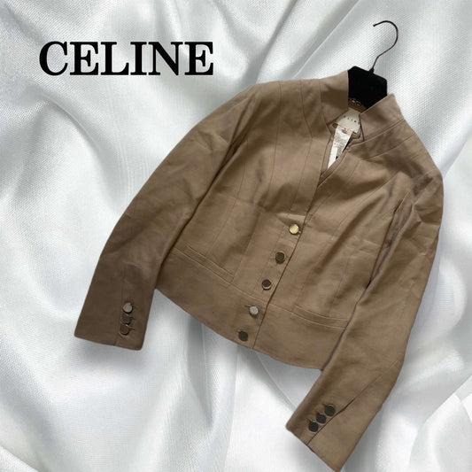 【少々汚れあり】CELINE セリーヌ スタンドカラージャケット ベージュ サイズ36 202403-1537