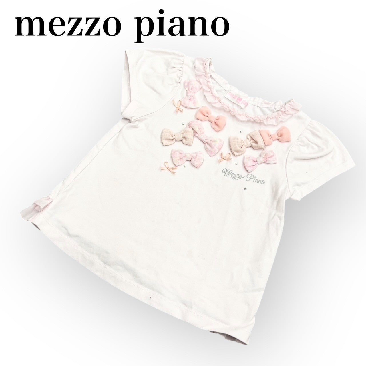 mezzo piano メゾピアノ 半袖Tシャツ カットソー 子供服 女の子 110 ピンク リボン