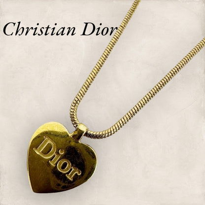 【多少の使用感あり】Christian Dior クリスチャンディオール ロゴ ハート ネックレス ゴールド 202408-0432