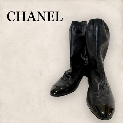 【極美品】CHANEL シャネル COCOマーク ラムレザー ショートブーツ サイズ 34.5 黒 ブラック 202406-2009