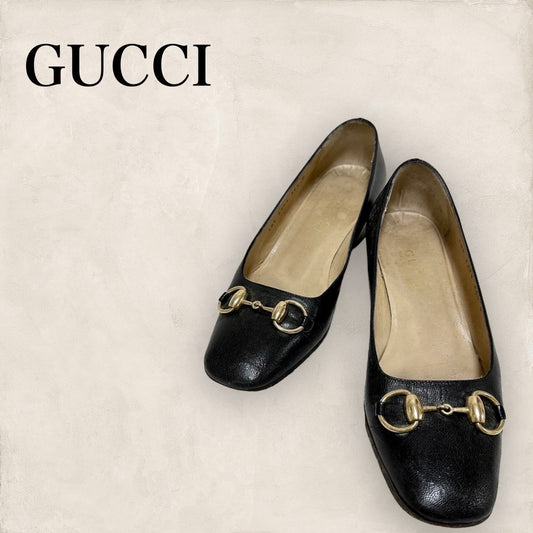 【多少の使用感あり】GUCCI グッチ ビット ローヒールパンプス サイズ36 1/2 黒 ブラック 202406-2105