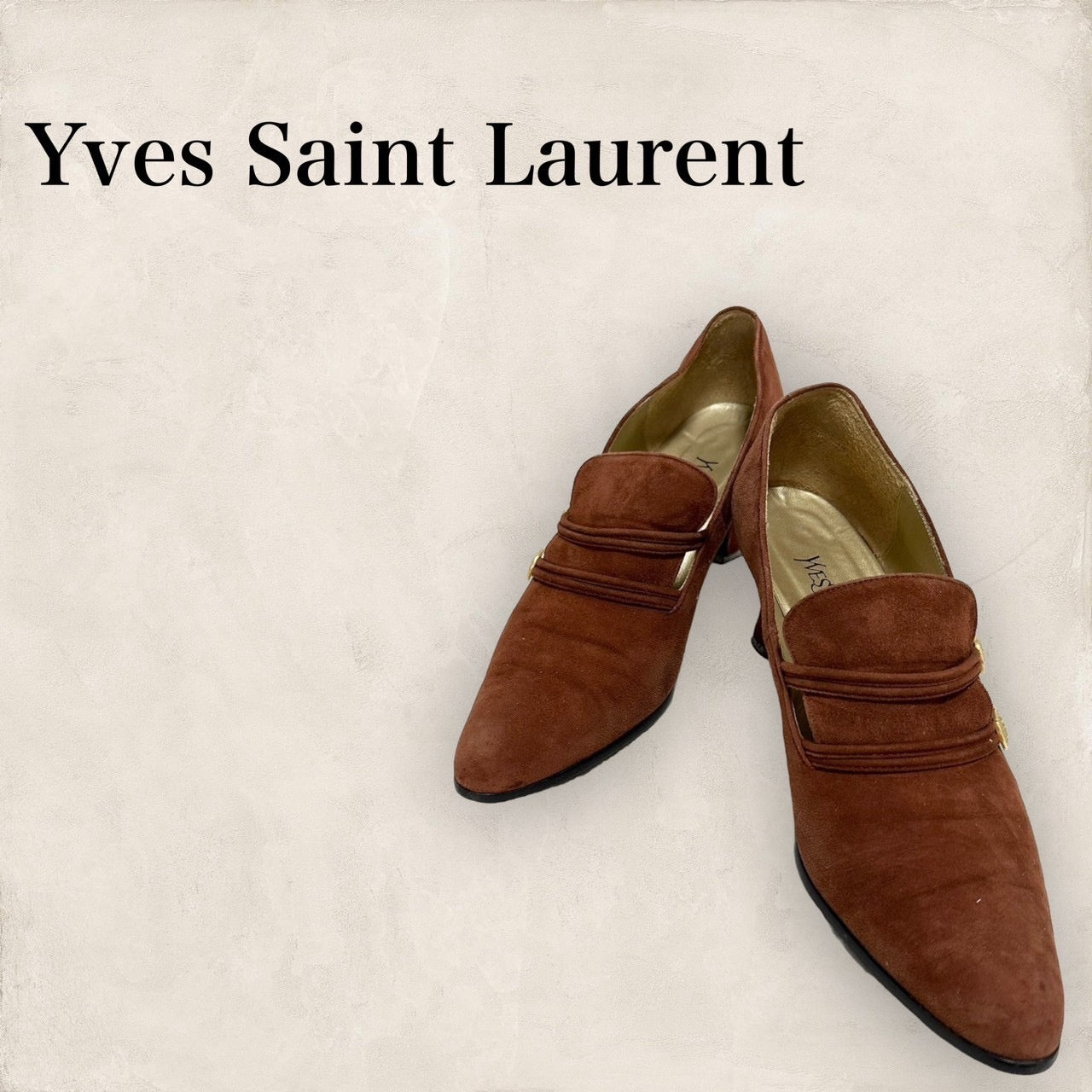 【多少の使用感あり】Yves saint Laurent  イブサンローラン スエード 金ボタン パンプス  サイズ36  テラコッタ 茶色 202406-2107