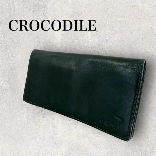 【使用感あり】CROCODIRE クロコダイル メンズ 長財布 ダークグリーン 緑 202406-0127