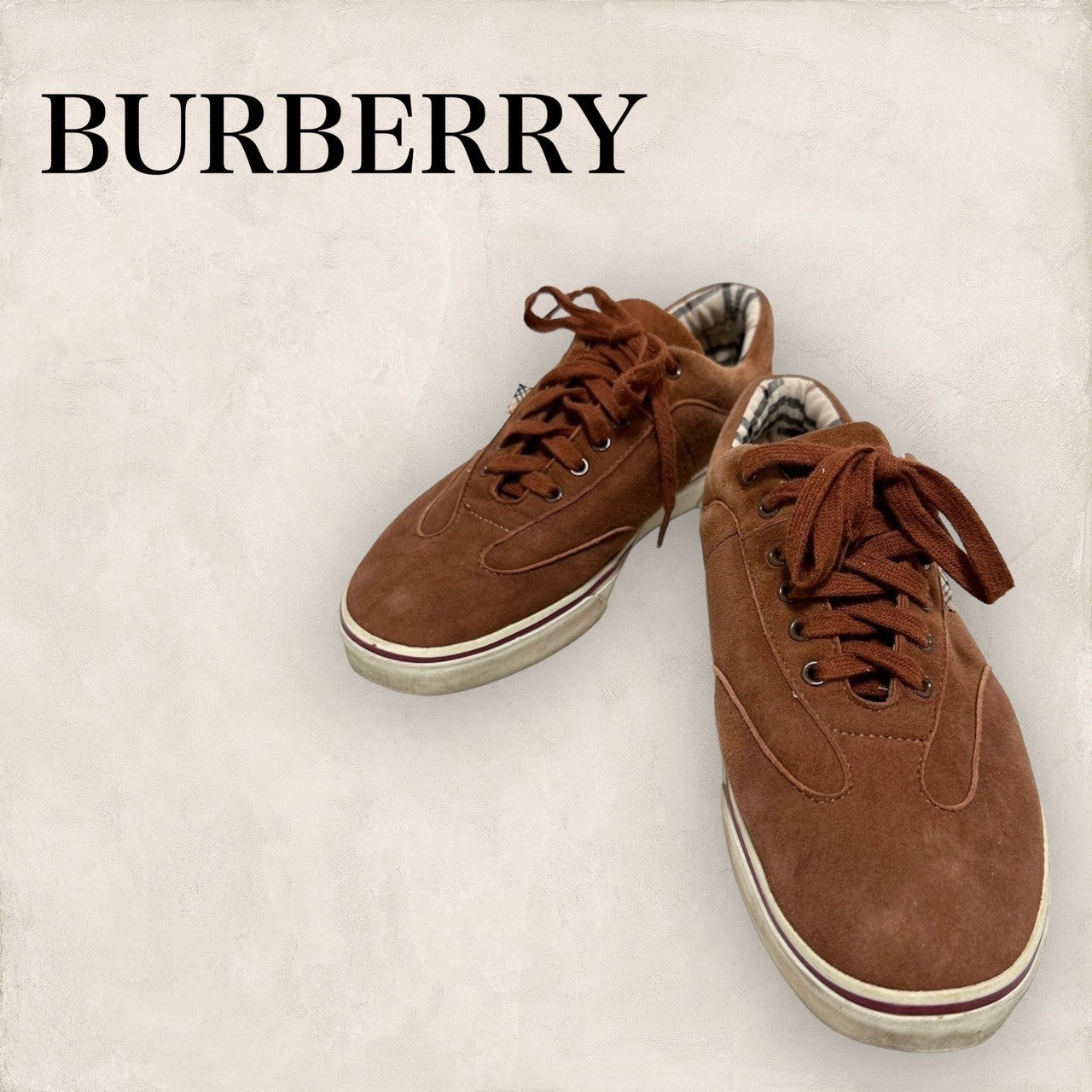 【使用感と汚れあり】BURBERRY バーバリー スエード シューレース ノバチェック スニーカー 靴  茶色 ブラウン サイズ23cm 202406-2115