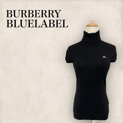 【美品】BURBERRY BLUELABEL タートルネック 半袖 カシミヤ混 ニットカットソー サイズ38 黒 ブラック 202406-2001