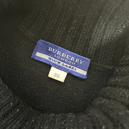 【美品】BURBERRY BLUELABEL タートルネック 半袖 カシミヤ混 ニットカットソー サイズ38 黒 ブラック 202406-2001