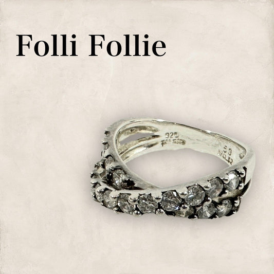 【美品】Folli Follie フォリフォリ ストーンクロスリング 指輪 シルバー 202406-2096