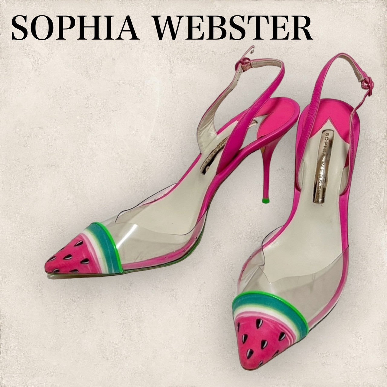 【少し使用感あり】SOPHIA WEBSTER ソフィア・ウェブスター パンプス ヒール スイカ柄 ピンク ストラップ サイズ38 202406-0210