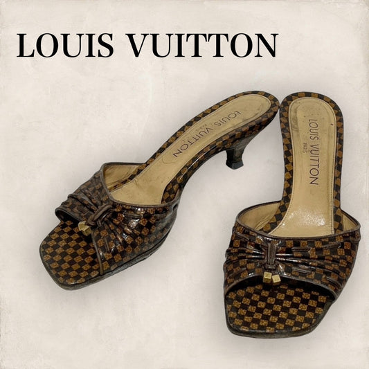 【訳あり】Louis Vuitton ルイ ヴィトン サンダル チェック柄 ダミエ ブラウン 茶色 サイズ36 202406-0211