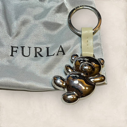 【美品・保存袋】FURLA フルラ 熊 キーリング キーホルダー シルバー 202406-0284