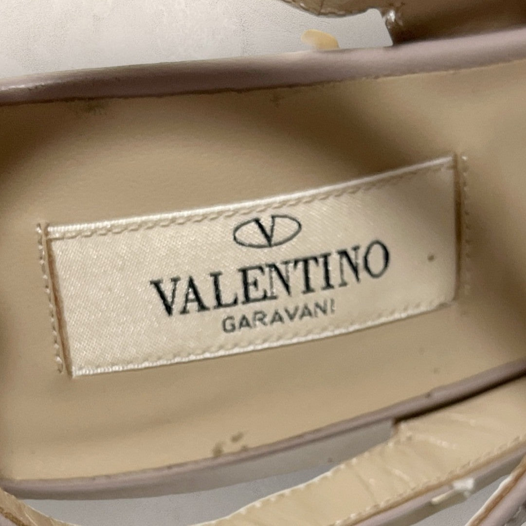 少し使用感あり】VALENTINO バレンティノGaravani ガラヴァーニ パンプス ロックスタッズ パテントレザー ダークピンクベージュ  サイズ38 202406-0223