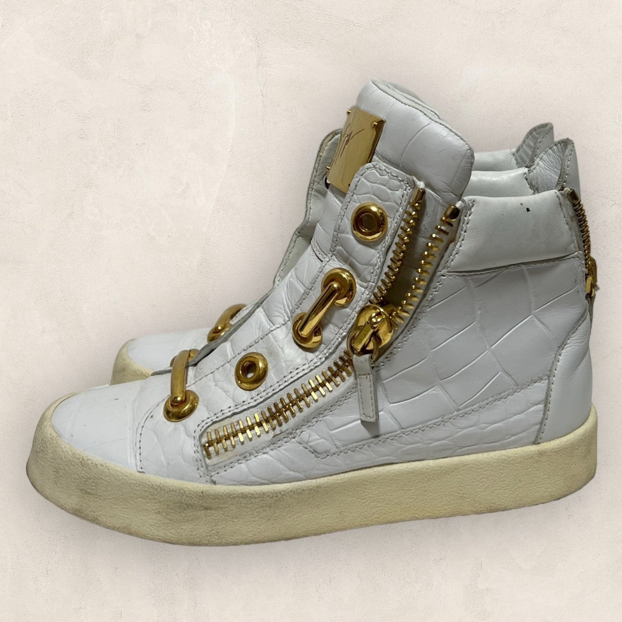 【少し使用感あり】GIUSEPPE ZANOTTI ジュペッゼザノッティ ハイカットスニーカー ホワイト ゴールド 白 サイズ39　202406-0222