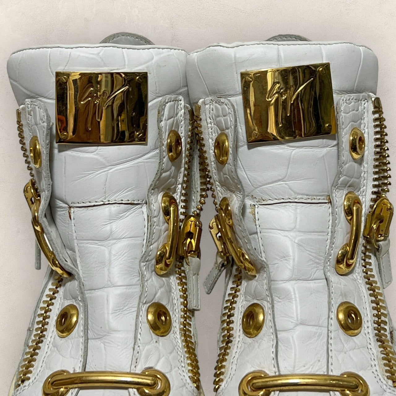 【少し使用感あり】GIUSEPPE ZANOTTI ジュペッゼザノッティ ハイカットスニーカー ホワイト ゴールド 白 サイズ39　202406-0222