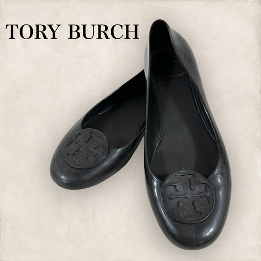 【傷や汚れあり】Tory Burch トリーバーチ フラットシューズ ラバー レインシューズ ブラック 黒 サイズ記載なし 計測約25.5cm 202406-0174