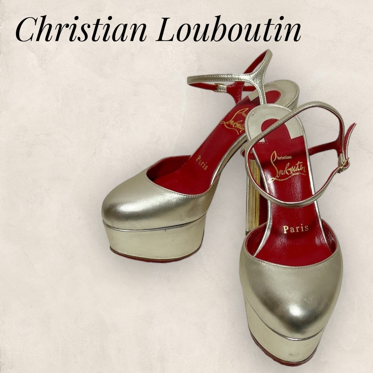 【目立つ傷汚れなし】Christian Louboutin クリスチャンルブタン サンダル ヒール ゴールド サイズ34 202406-0196