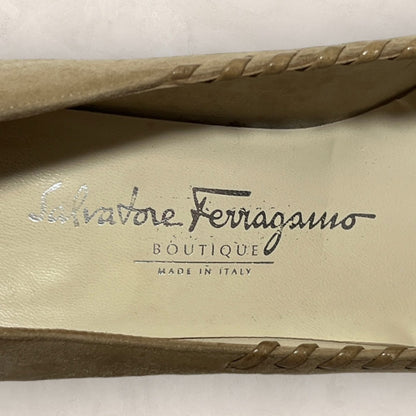 【傷や汚れあり】Salvatore Ferragamo サルバトーレフェラガモ パンプス リボン ベージュ スエード サイズ5 202406-0192