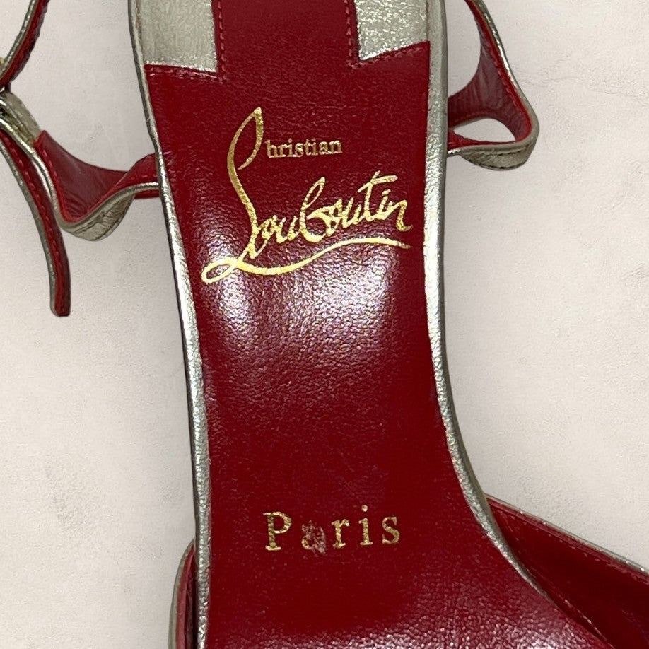 【目立つ傷汚れなし】Christian Louboutin クリスチャンルブタン サンダル ヒール ゴールド サイズ34 202406-0196