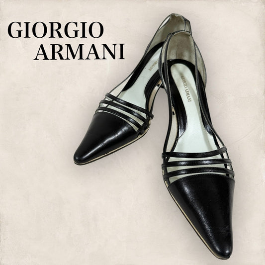 【使用感あり】Giorgio Armani ジョルジオアルマーニ パンプス レザー サイズ34 1/2 ブラック 黒 202406-0163