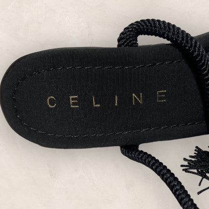 【美品】CELINE セリーヌ パンプス サンダル 紐ストラップ フリンジ ブラック 黒 ゴールド サイズ36 202406-0202