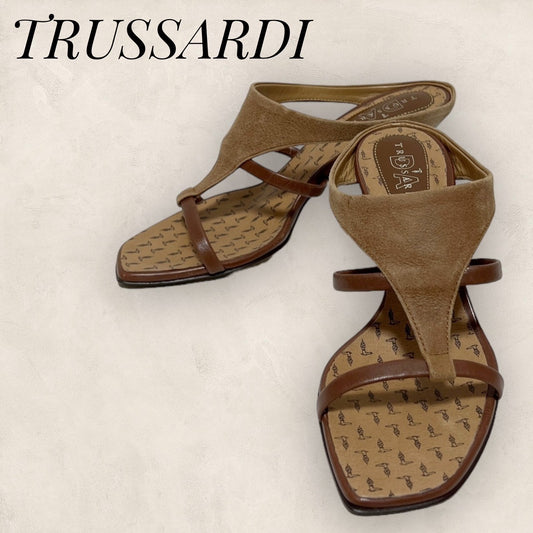 【美品・専用箱あり】TRUSSARDI トラサルディ サンダル スエード風 ブラウン 茶色 サイズ23 専用箱あり 202406-0204