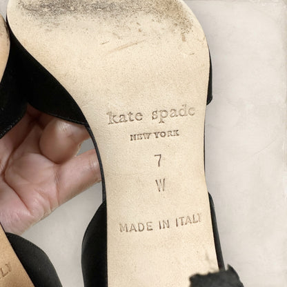 【美品・箱袋付き】KATE SPADE NEW YORK ケイトスペード ニューヨーク パンプス ヒール サテン フリル ブラック 黒 サイズ7W 202406-0181